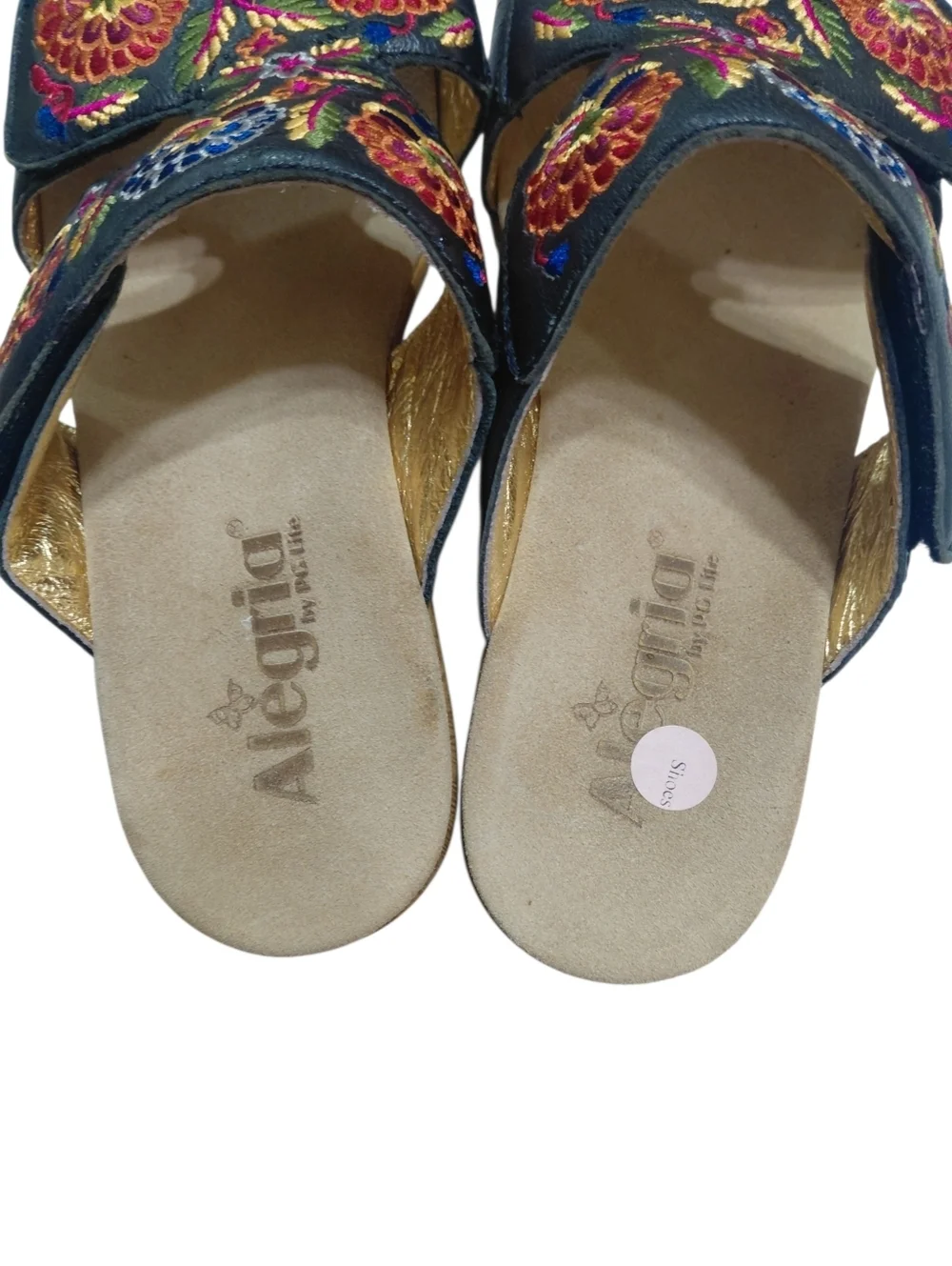 Alegria Linn Black Embroidered Floral Wedge Sandals Size 7